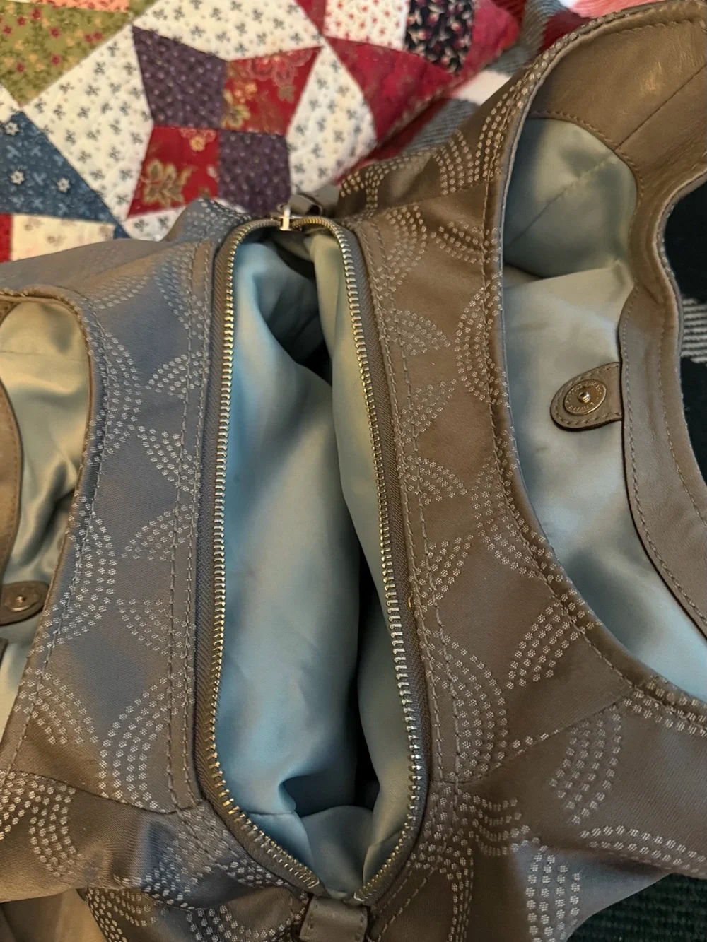 Coach Gray Signature SoHo Style HoBo - Coach Fabric Body With Leather Handles